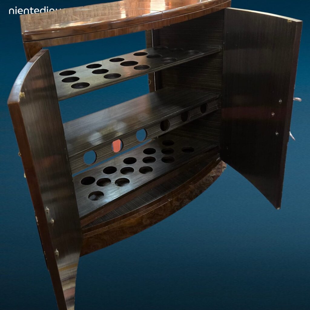 Mobile Bar Deco con vetri scorrevoli e piano superiore in vetro ampliabile