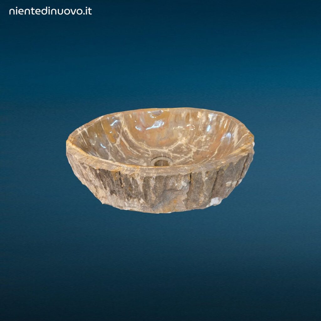 Lavandino Fossile Misura Piccola in legno pietrificato con foro per piletta