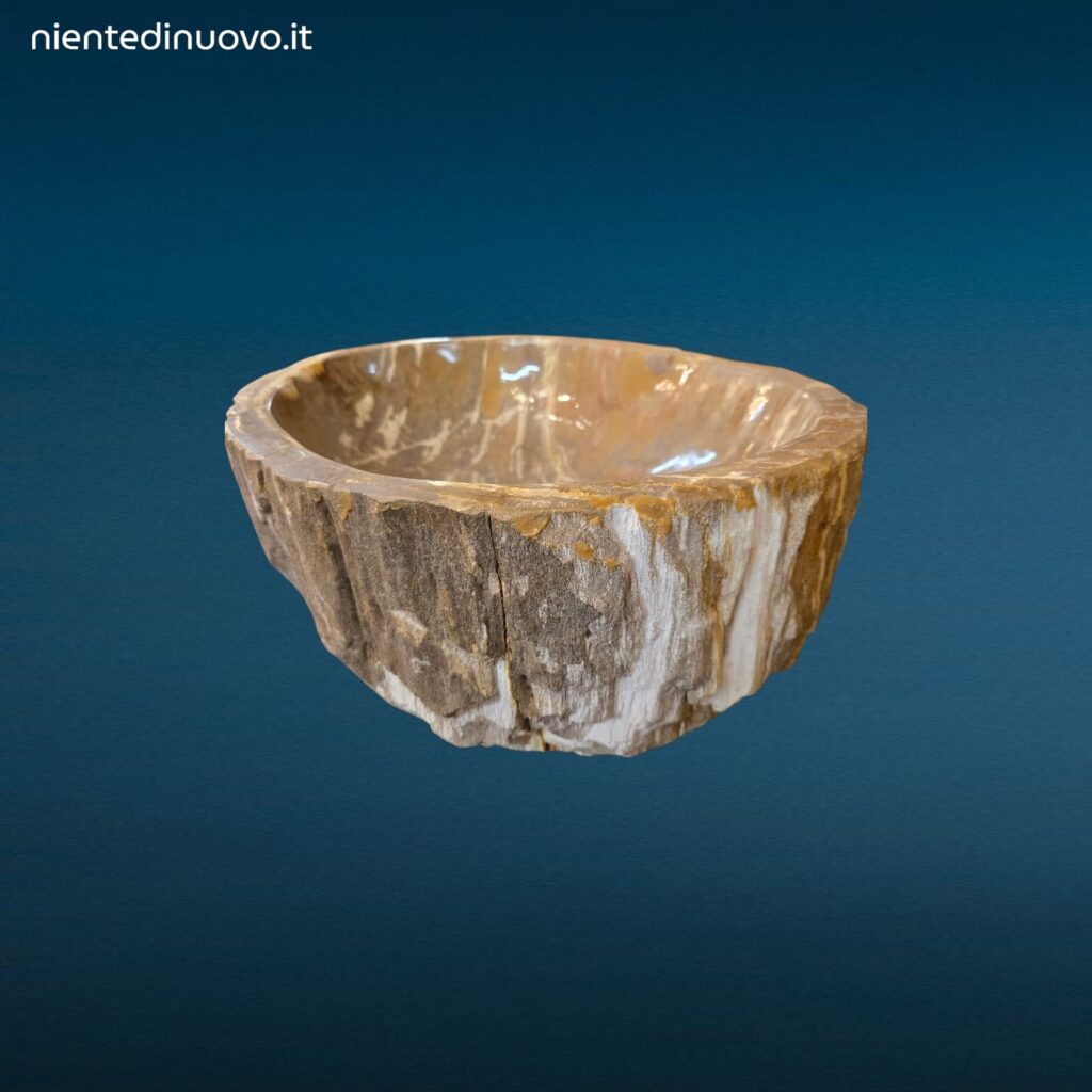 Lavandino Fossile Misura Piccola in legno pietrificato con foro per piletta