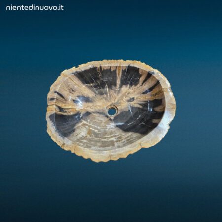 Lavandino Fossile Misura Grande in legno pietrificato con foro per scarico