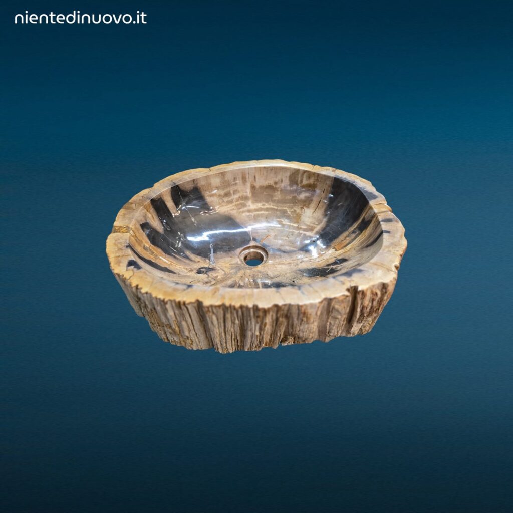 Lavandino Fossile Misura Grande in legno pietrificato con foro per scarico