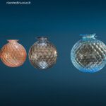 Vasi in vetro soffiato di Murano anni '50/'60 in ametista, fumé e acquamarina con lavorazione Balloton