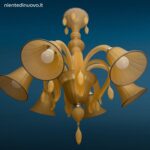 04683_4.jpg Lampadario moderno in vetro satinato ambra con sei luci e pendenti in vetro soffiato