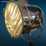 Faro in acciaio inox con treppiede regolabile in stile industriale vintage