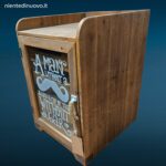 Mobiletto organizer in legno con anta in vetro e quattro cassetti estraibili