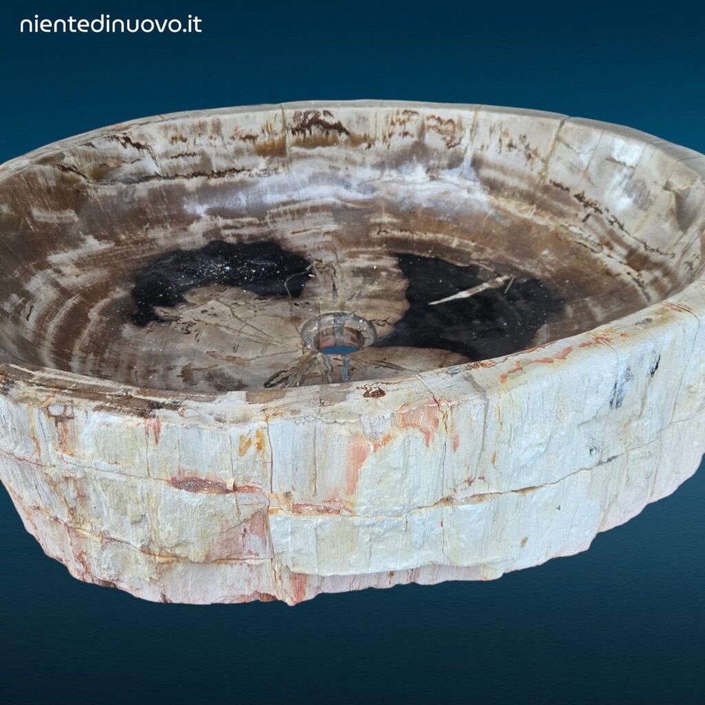 Lavandino grande da appoggio in legno fossile pietrificato naturale