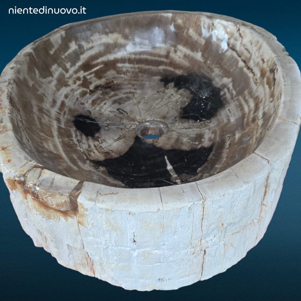 Lavandino grande da appoggio in legno fossile pietrificato naturale