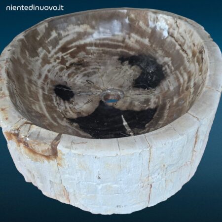 Lavandino grande da appoggio in legno fossile pietrificato naturale