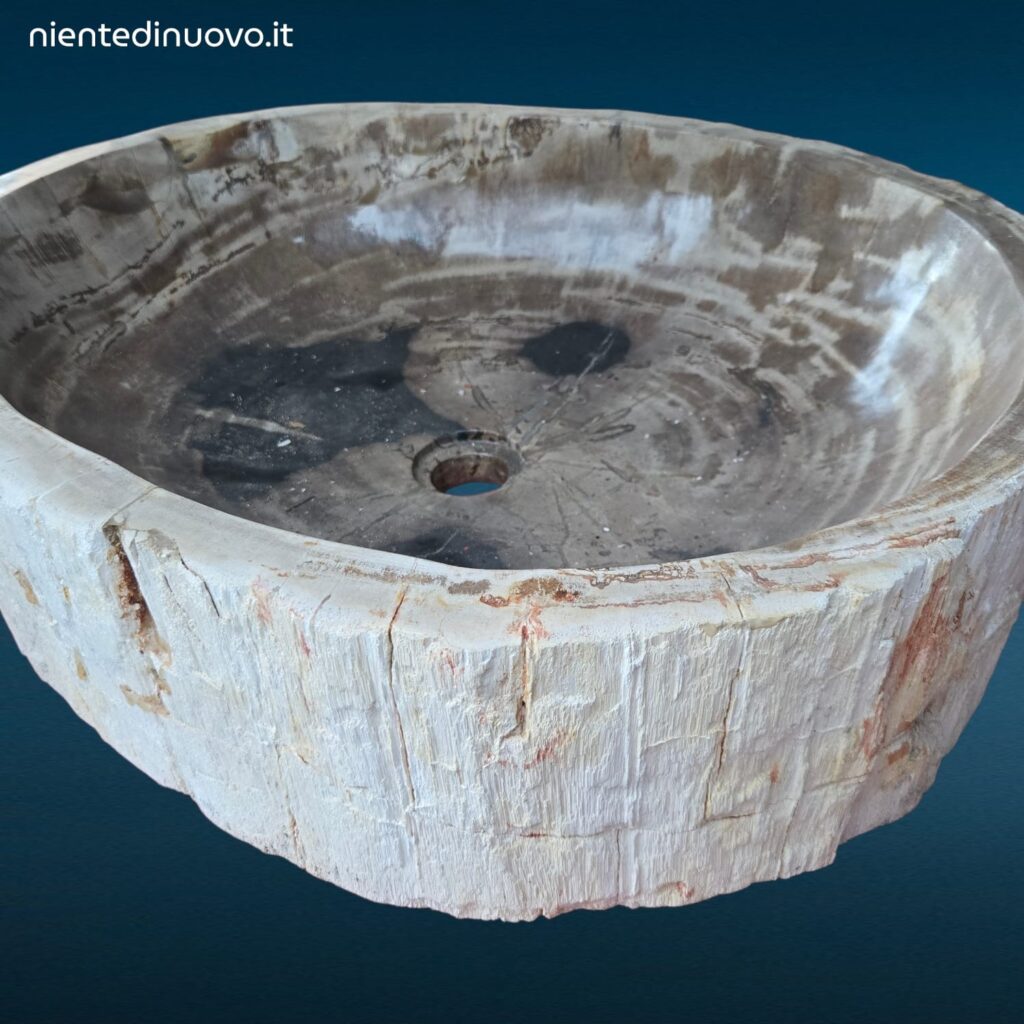 Lavandino grande da appoggio in legno fossile pietrificato naturale