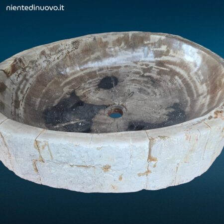 Lavandino grande da appoggio in legno fossile pietrificato naturale