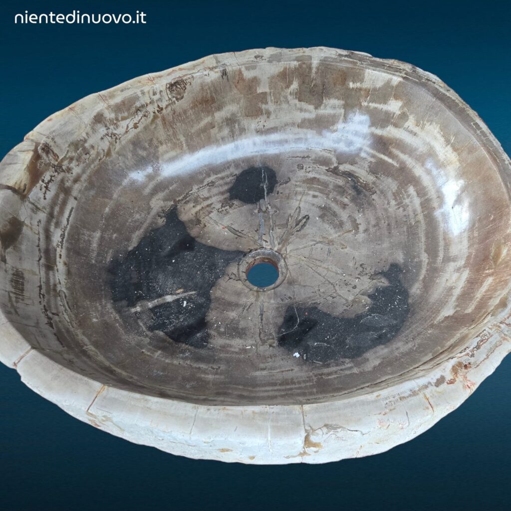 Lavandino grande da appoggio in legno fossile pietrificato naturale