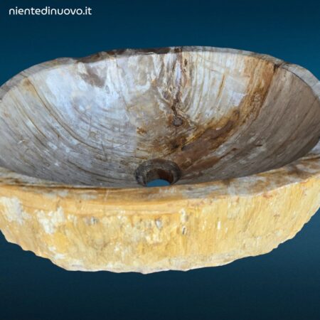 Lavandino da appoggio in legno fossile pietrificato naturale