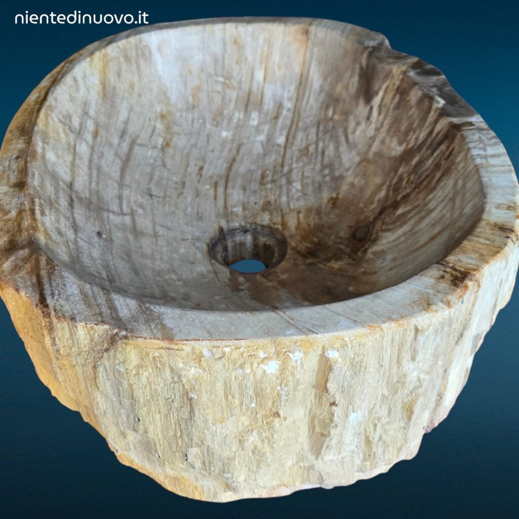 Lavandino da appoggio in legno fossile pietrificato naturale