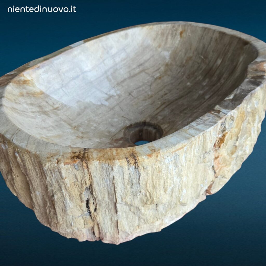 Lavandino da appoggio in legno fossile pietrificato naturale