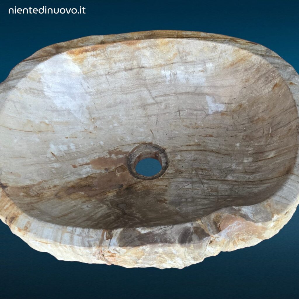 Lavandino da appoggio in legno fossile pietrificato naturale