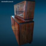 Mobile vetrina anni ’30 in stile Art Déco con radica e vetrina scorrevole