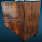 Credenza vintage anni ’30 a due ante in radica, stile Art Déco con ripiano interno