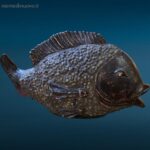 Pesce decorativo in ceramica con rivestimento in sassi lungo 74 cm