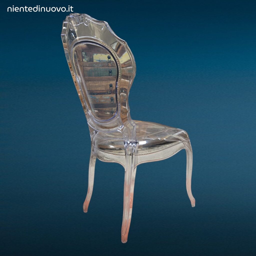 Sedia trasparente italiana in stile Belle Époque, realizzata in policarbonato monoscocca