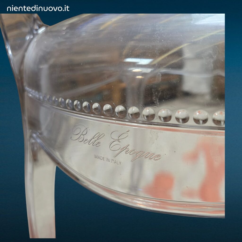 Sedia trasparente italiana in stile Belle Époque, realizzata in policarbonato monoscocca