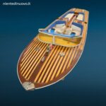 Modellino in legno Riva Aquarama anni 60 con basamento espositivo