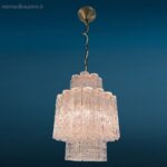 Lampadario anni Sessanta con cannule in vetro e struttura metallica vintage