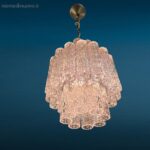 Lampadario anni Sessanta con cannule in vetro e struttura metallica vintage