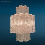 Lampadario anni Sessanta con cannule in vetro e struttura metallica vintage