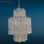 Lampadario anni Sessanta con cannule in vetro e struttura metallica vintage