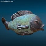 Scultura a forma di pesce in ceramica con rivestimento in vetro craquelé