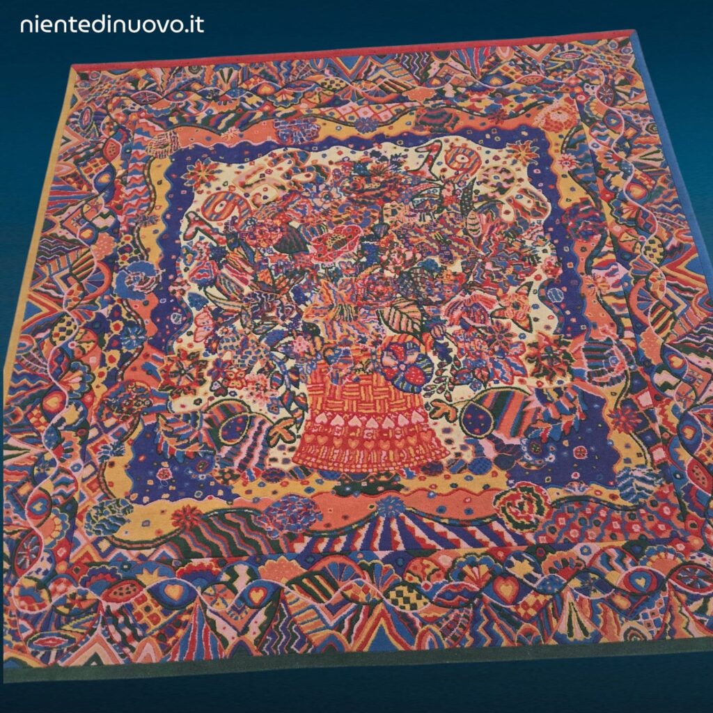 Tappeto Missoni Art Limited Edition 1993 multicolor numerato 2 su 100 in pura lana vergine.Missoni Limited Edition Rug 1993 40th Anniversary 2/100 – Tappeto Vintage Originale