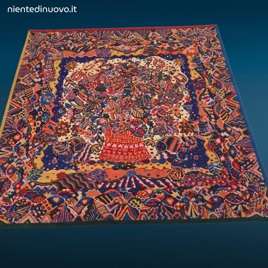 Tappeto Missoni Art Limited Edition 1993 multicolor numerato 2 su 100 in pura lana vergine.Missoni Limited Edition Rug 1993 40th Anniversary 2/100 – Tappeto Vintage Originale