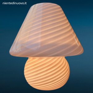 Lampada Mushroom vintage in vetro bianco opalino attribuita a Paolo Venini Murano anni 70