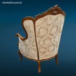 Poltrona imbottita in raso bianco con telaio in legno stile Luigi XVI