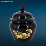 Vaso in vetro nero Avon con coperchio originale e motivo floreale