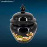 Vaso in vetro nero Avon con coperchio originale e motivo floreale