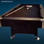 Tavolo da carambola moderno NG Biliardi con tappeto nero completo di biglie e stecca