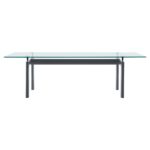 Tavolo in cristallo stile LC6 con struttura metallica anni Ottanta