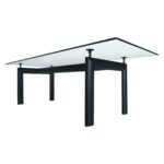 Tavolo in cristallo stile LC6 con struttura metallica anni Ottanta