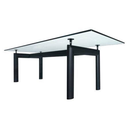 Tavolo in cristallo stile LC6 con struttura metallica anni Ottanta