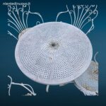 Salottino completo da esterno vintage in ferro battuto con quattro sedie e tavolino rotondo