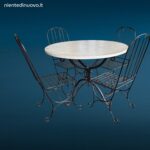 Set da giardino in ferro battuto pieno con tavolo rotondo piano in marmo diametro 110 cm e quattro sedie abbinate