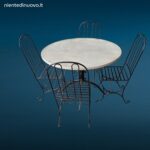 Set da giardino in ferro battuto pieno con tavolo rotondo piano in marmo diametro 110 cm e quattro sedie abbinate