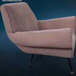 Coppia di poltrone vintage anni 60 in velluto tortora con piedini in ferro nero