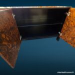 Credenza vintage in radica lucida con colonne laccate nere, anni '70-'80