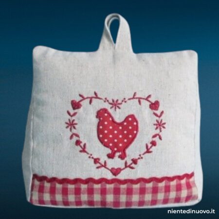 Fermaporta in tessuto con gallina ricamata in stile shabby chic