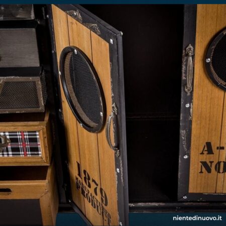 Credenza industrial style in metallo con ante e cassetti, stile vintage