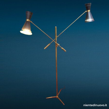 Piantana Biennale 2 coni stile Mid-Century in ottone e alluminio