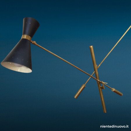 Piantana Biennale 2 coni stile Mid-Century in ottone e alluminio