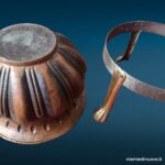 Fioriera artigianale in rame con basamento in ferro e ottone